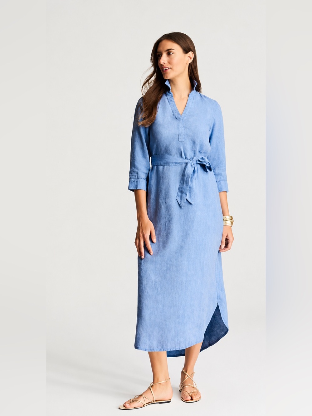 J.Jill Light Blue Linen Tie-Waist Maxi Dress